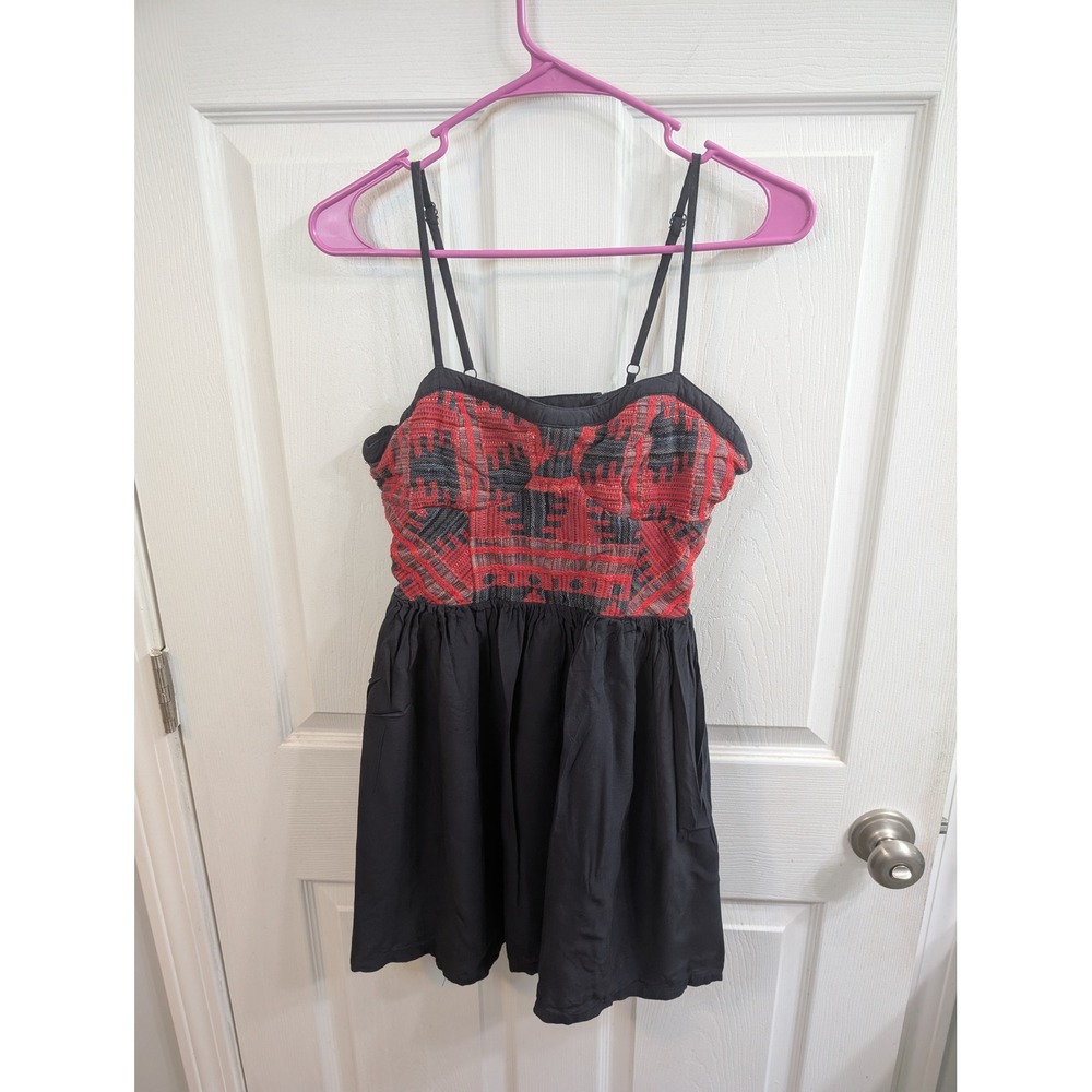 Staring at Stars Mini Dress Black Red Geometric Boho Adjustable Strap - Size 12